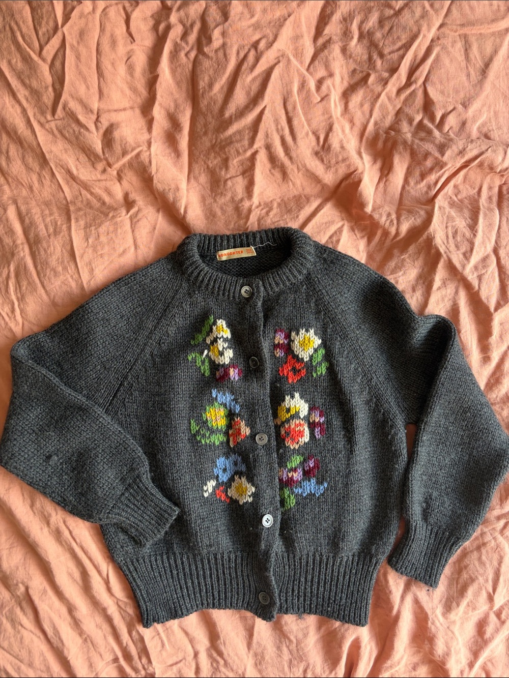 Charcoal Floral Embroidered Button-Up Cardigan - Women's